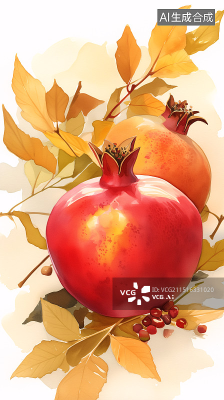 【AI数字艺术】水粉石榴图片素材