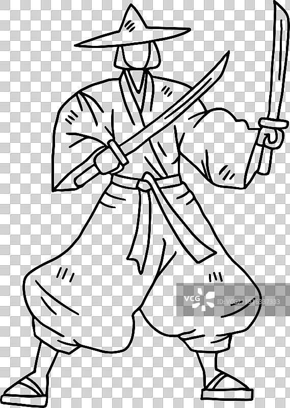 穿着武士服装手持双剑的男人图片素材