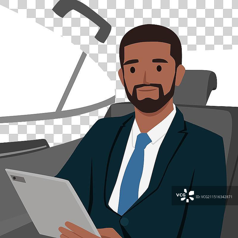 坐在后座的年轻商务男乘客图片素材