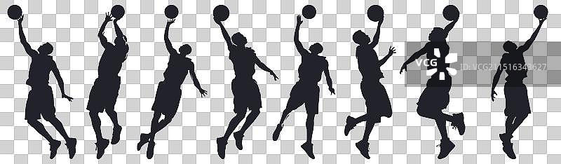 8个篮球运动员的轮廓剪影图片素材