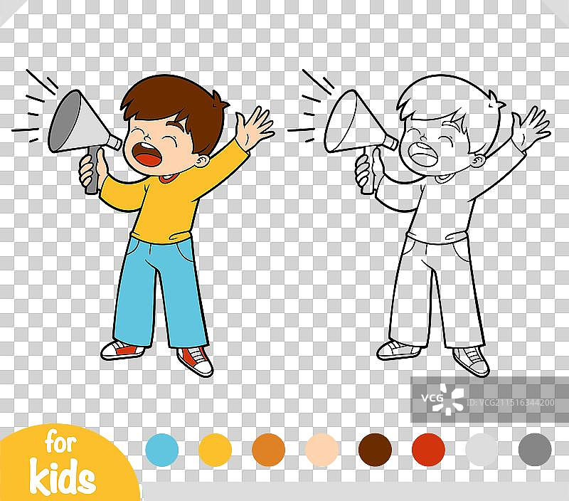 儿童男孩喊话涂色书图片素材