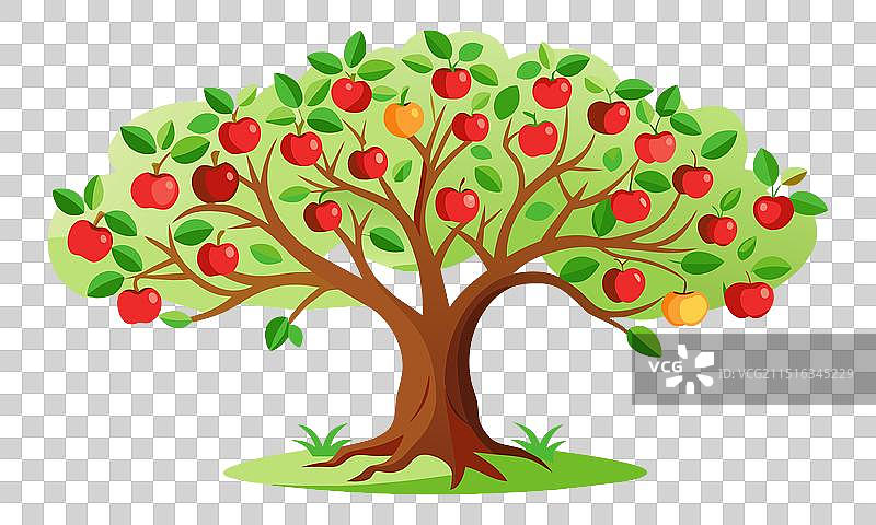 白色背景上的苹果树轮廓扁平设计图片素材