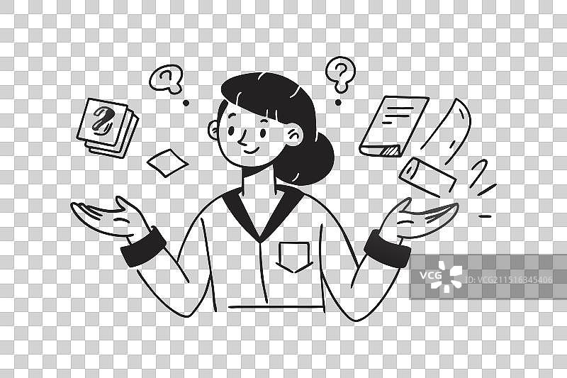 举手的商务女性涂鸦线条艺术图片素材