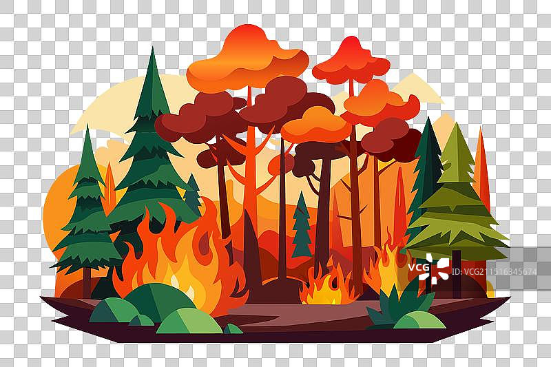 白色背景上的森林火灾图片素材