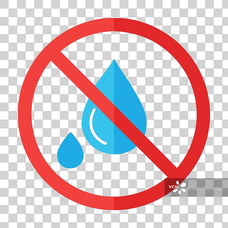 禁止用水扁平图标，白色背景图片素材