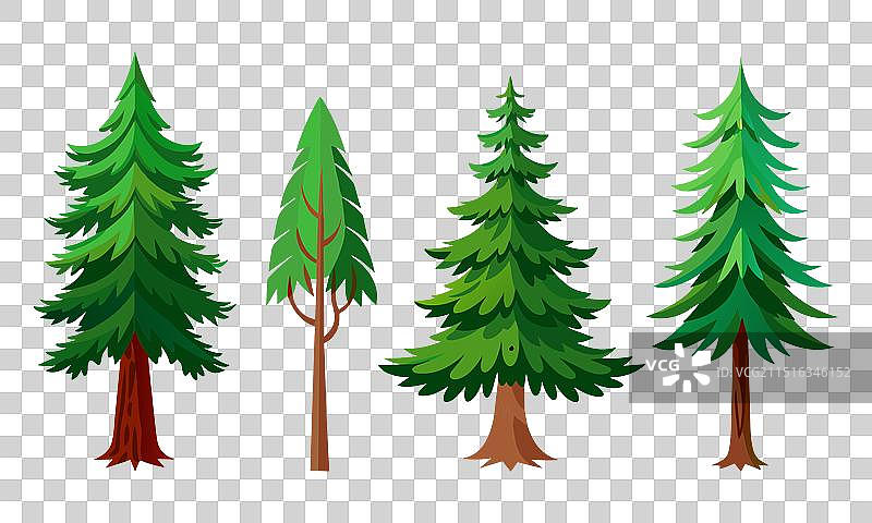 白色背景上的孤立松树扁平风格图片素材