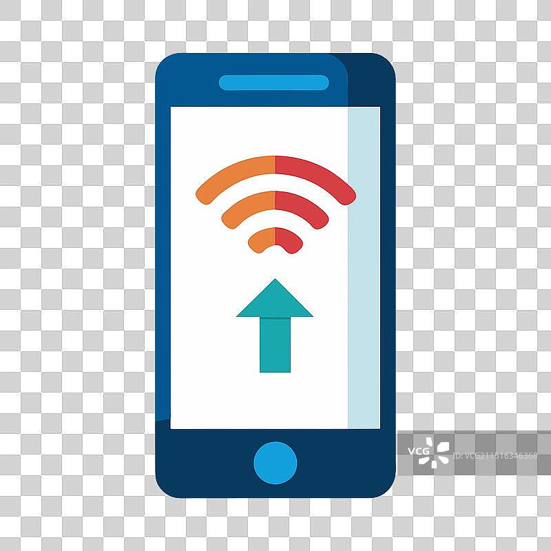 白色背景上的带有扁平WiFi图标的智能手机图片素材