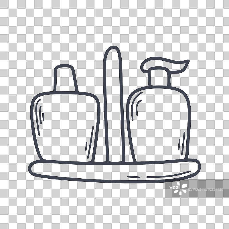 洗发水和润肤膏涂鸦草图风格罐子套装图片素材