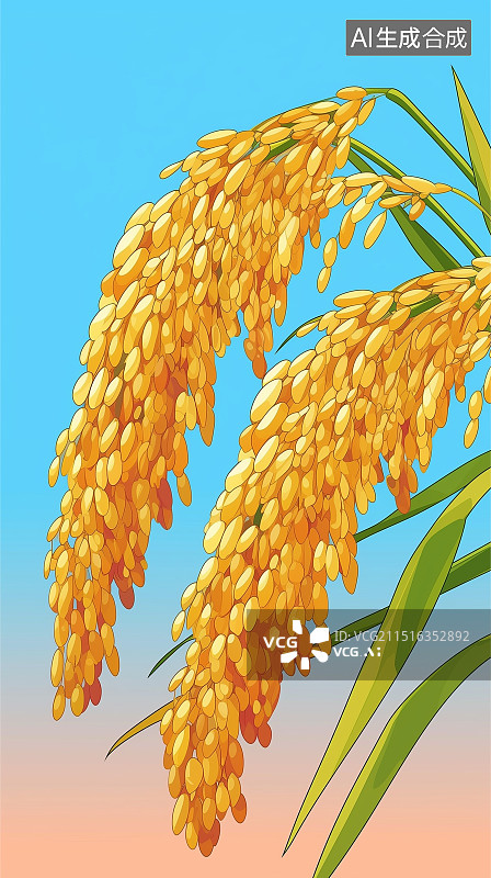 【AI数字艺术】成熟的低垂的水稻丰收插画图片素材
