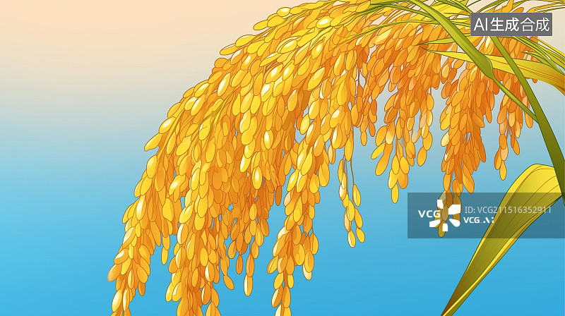 【AI数字艺术】成熟的低垂的水稻丰收插画图片素材