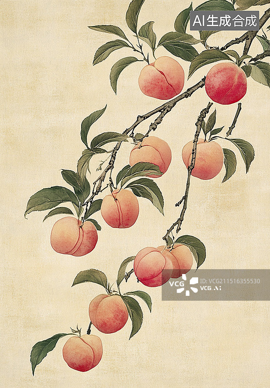 【AI数字艺术】古风国画写意工笔画桃树图片素材