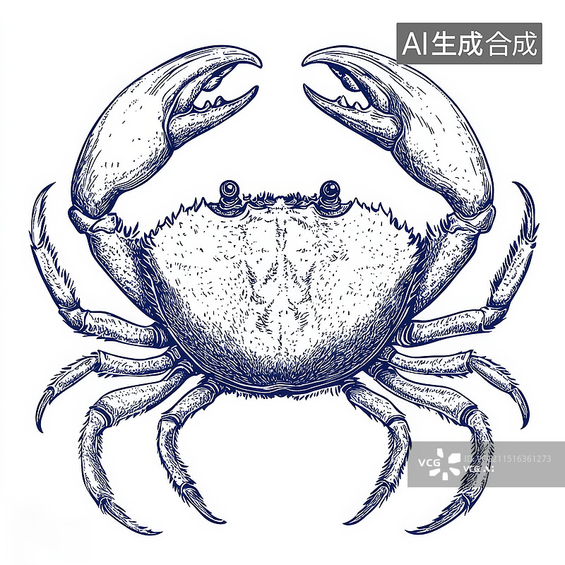 【AI数字艺术】螃蟹水产品丰收单色版画线条风格图片素材