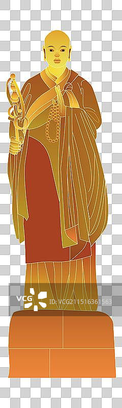 玄奘大师雕像国风插画元素图片素材