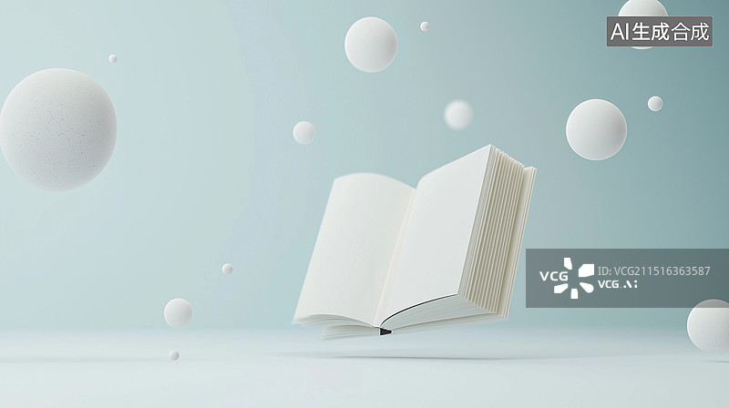 【AI数字艺术】一本悬浮在空中的打开的书籍图片素材
