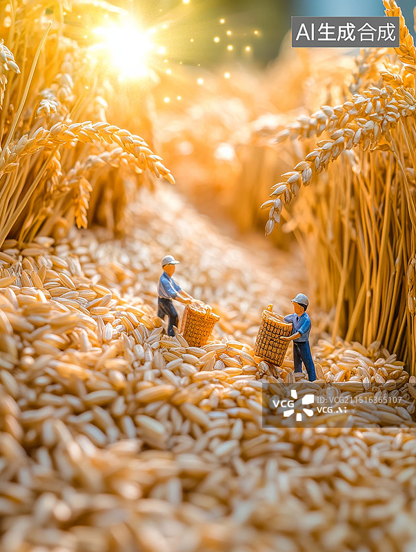 【AI数字艺术】小麦丰收微距景观插画图片素材