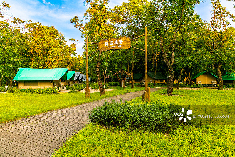 广州北纬23°8森林营地内的探索营地的帐篷区图片素材