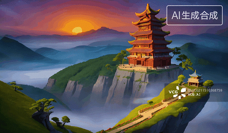 【AI数字艺术】日落古塔日日落古塔落古塔图片素材
