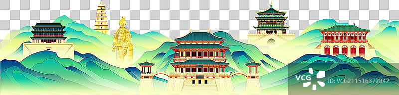 西安古建筑国潮插画元素图片素材