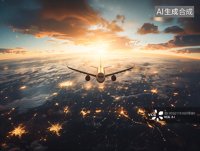 【AI数字艺术】高空飞行的航班飞机图片素材
