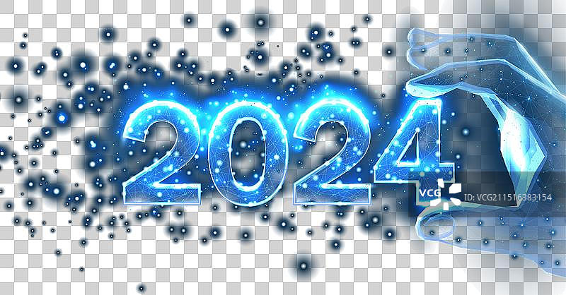 蓝色数字手绘2024新年图片素材