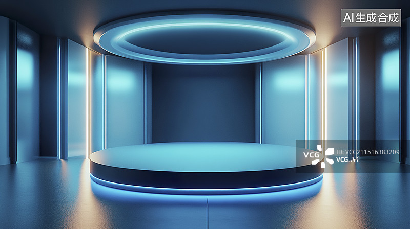 【AI数字艺术】3D机甲风C4D科幻科技展台背景图片素材