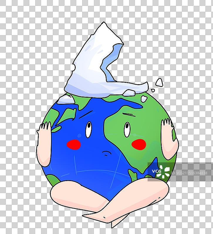雪山，冰川，融化，气候变暖，地球宇宙科技环保概念插画拟人图片素材