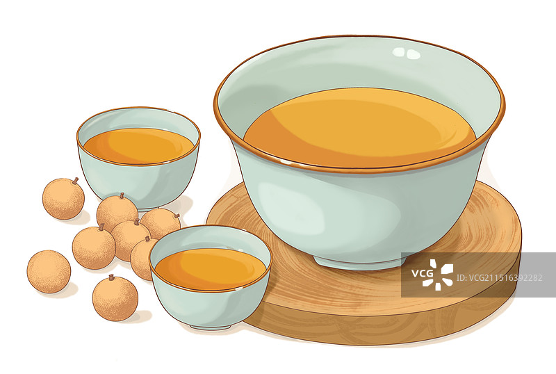 茶杯茶具龙眼插画图片素材