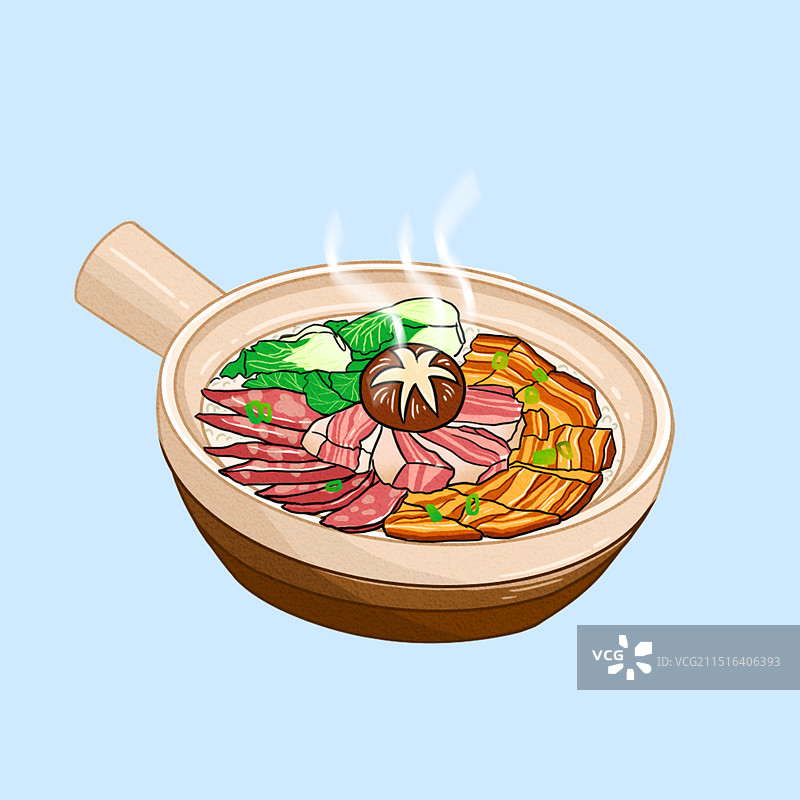 广式腊肠叉烧煲仔饭图片素材