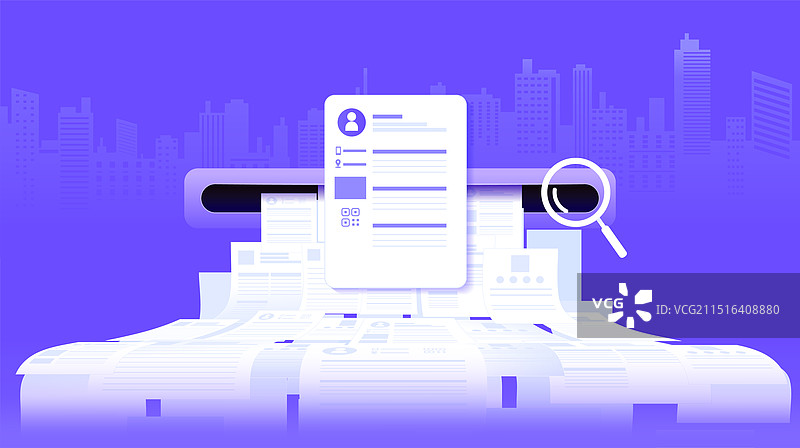 平台简历放大镜检索搜索招聘矢量插画图片素材