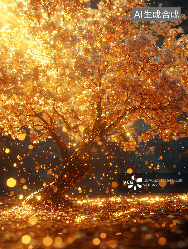 【AI数字艺术】秋天的火焰树与水中倒影图片素材