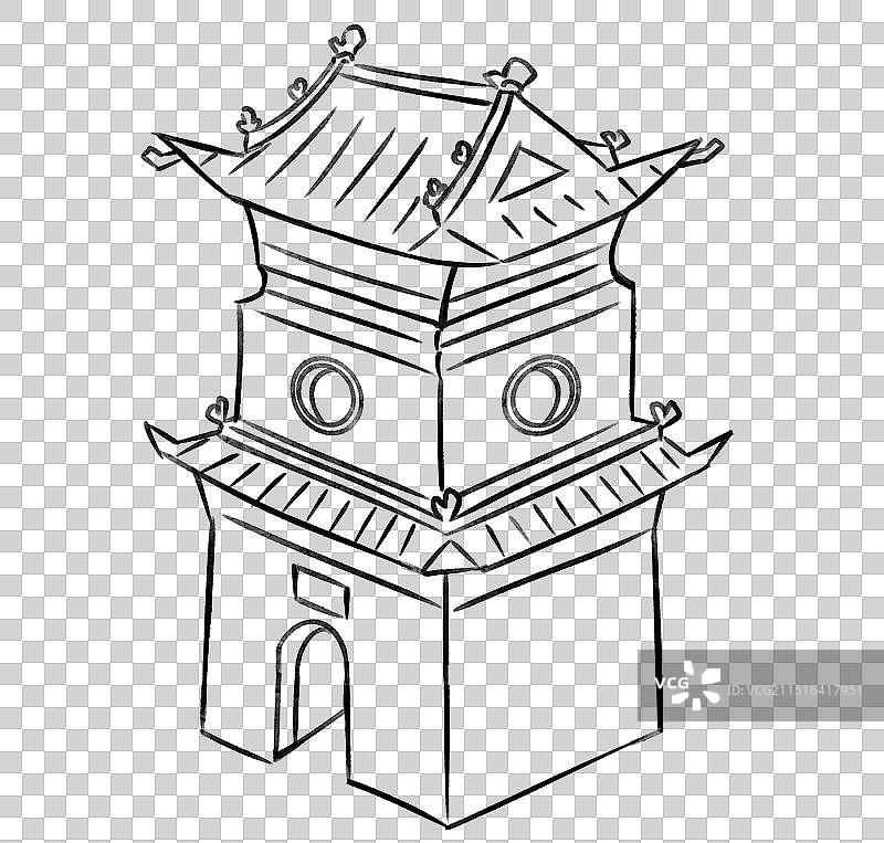 平遥古城山西文旅古建筑国风手绘风格插画元素图片素材