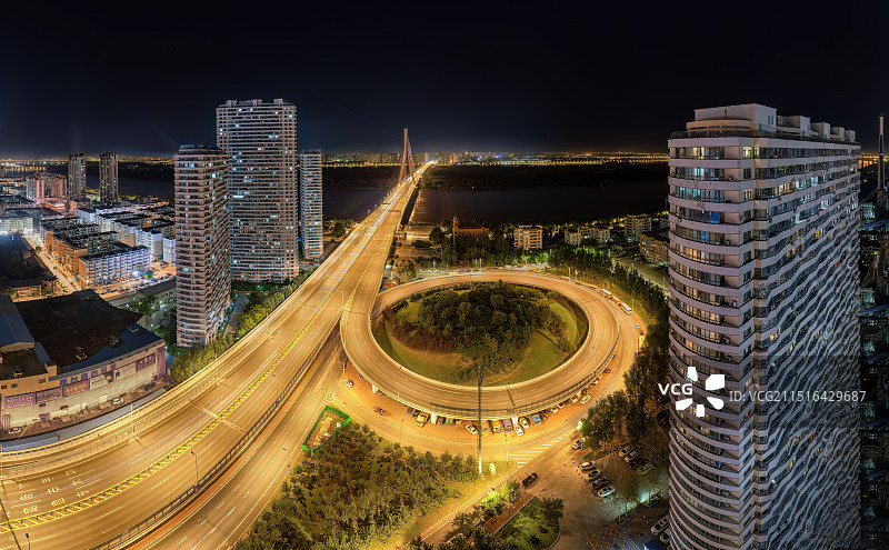 哈尔滨松浦大桥城市夜景图片素材