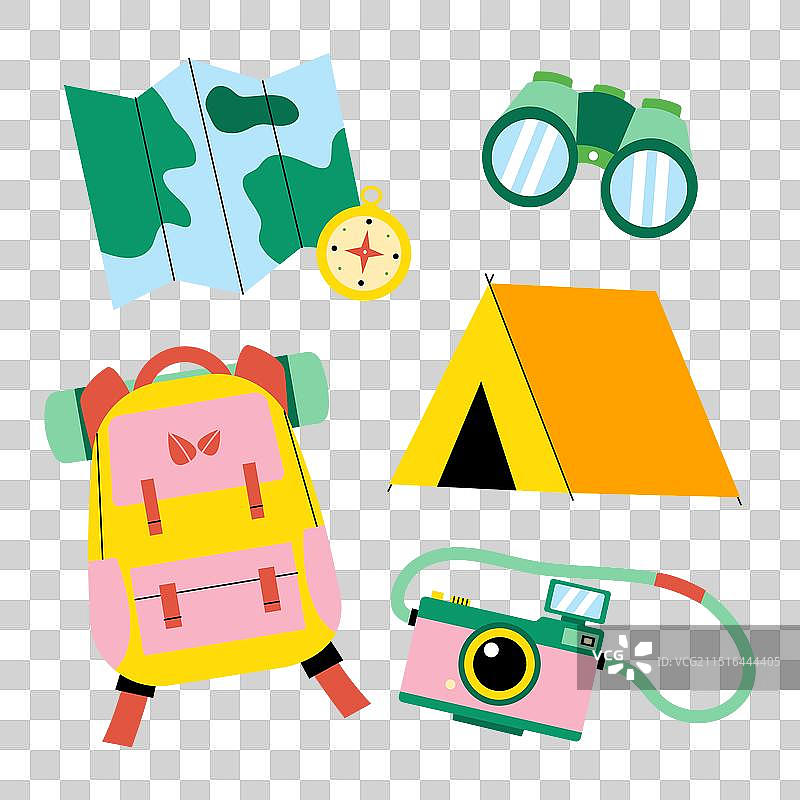 卡通背包帐篷望远镜指南针图片素材