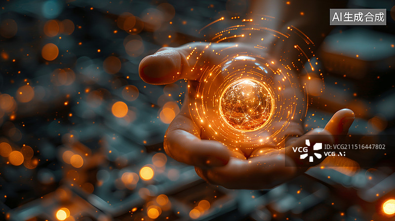 【AI数字艺术】手捧光球，光芒闪耀。寓意希望与梦想，此照片展现出对未来的憧憬与追求。图片素材