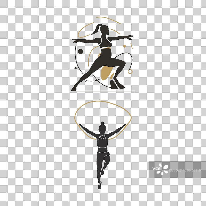 女性健身运动和健身房孤立剪影图片素材