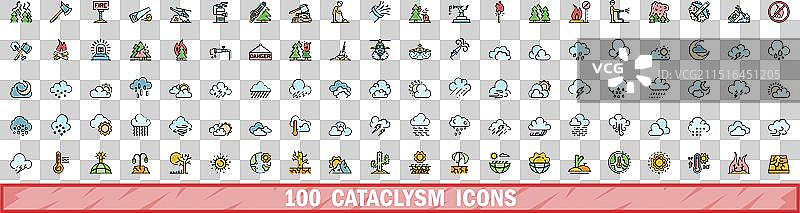 100个灾难图标彩色线条样式图片素材