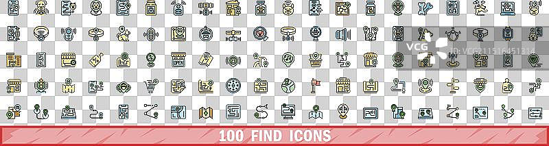 100个彩色线性查找图标图片素材