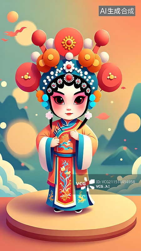 【AI数字艺术】戏剧女生国潮插画图片素材
