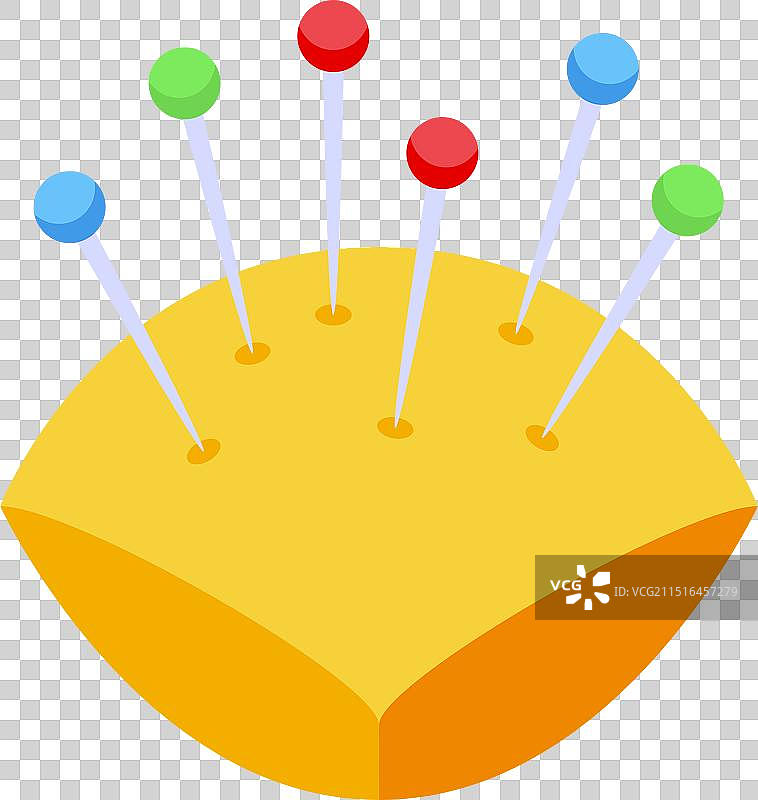 从圆形黄色中伸出的彩色图钉图片素材