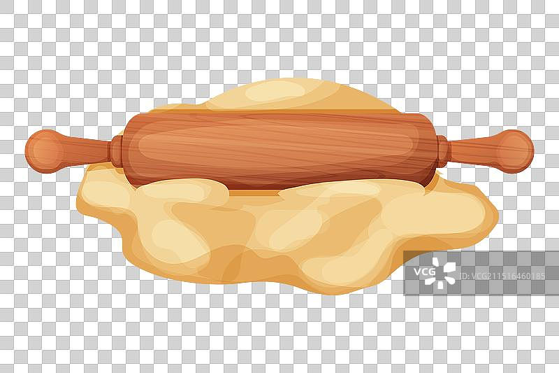 木制擀面杖与面团和面粉手柄图片素材