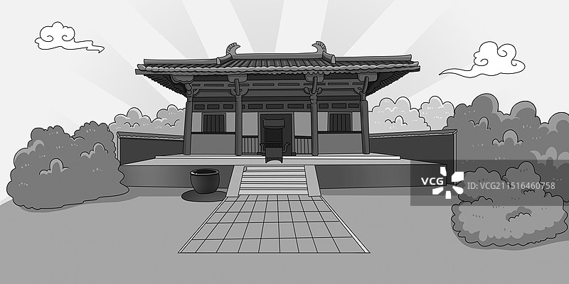 佛光寺黑白插画图片素材