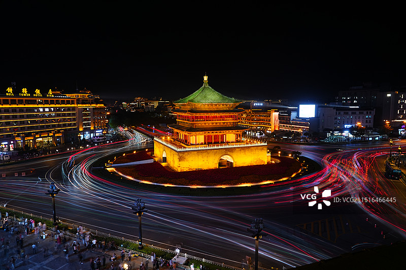 西安地标钟楼夜景——车水马龙交通繁忙游客众多西安地标钟楼夜景——车水马龙交通繁忙游客众多西安地标钟楼图片素材