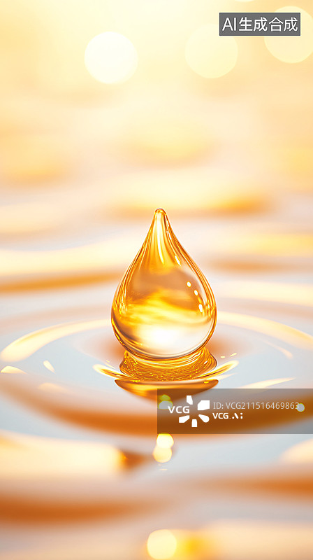 【AI数字艺术】金色水滴飞溅特写精华油滴分子微距特写图片素材