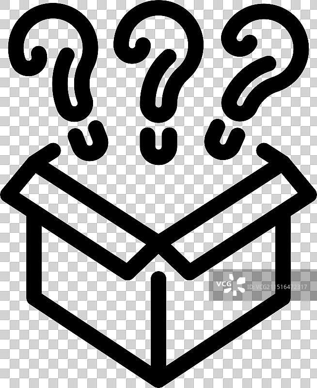 打开的盒子，其中出现问号图片素材