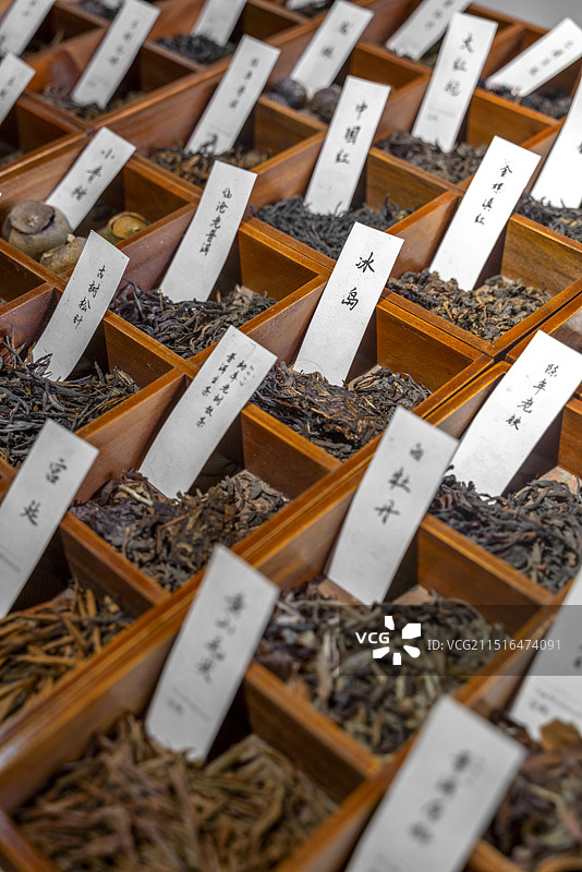 木盒里各种品类的茶图片素材