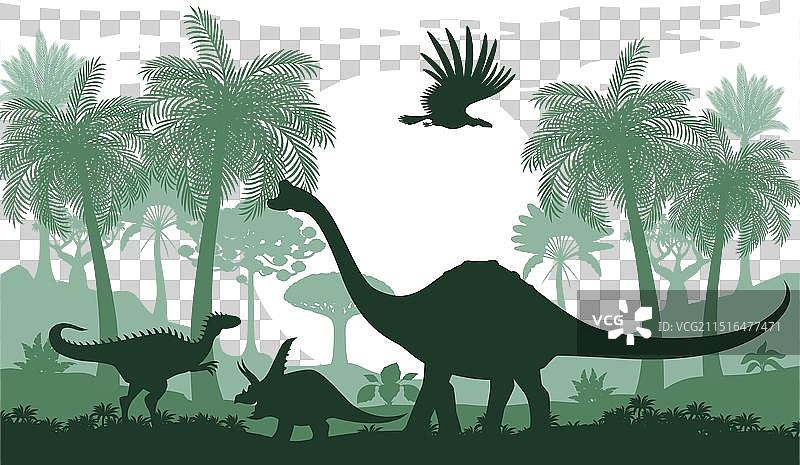 史前景观恐龙剪影丛林图片素材