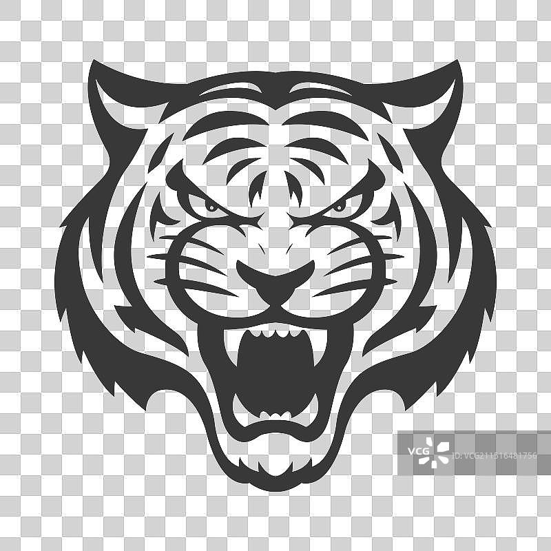 愤怒的老虎头剪影艺术作品图片素材