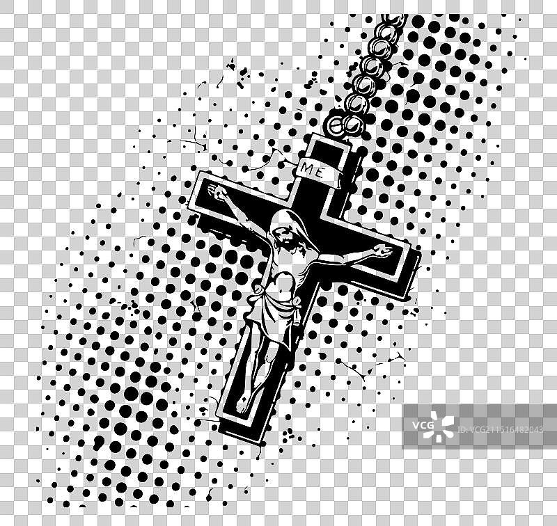 手绘十字架念珠图片素材