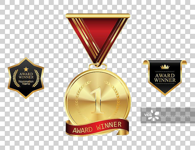 深色背景上的金色奖牌图片素材