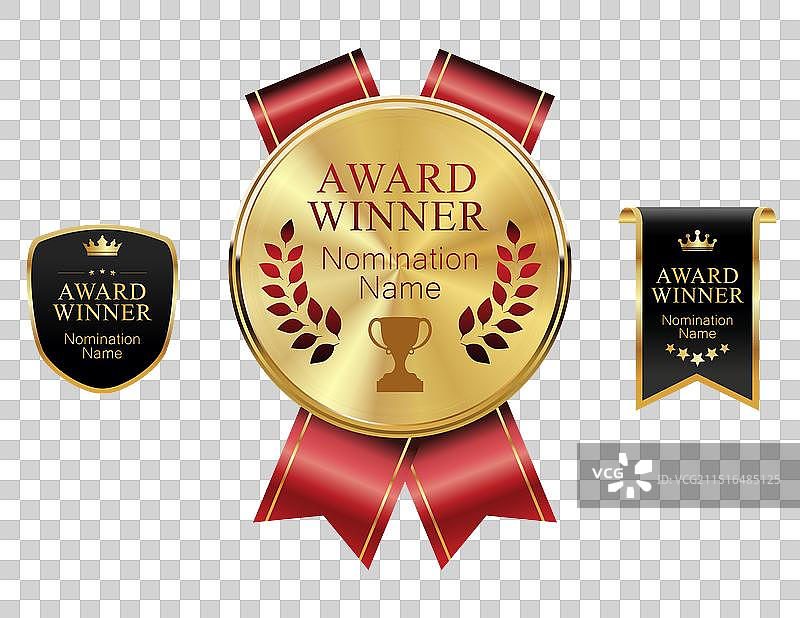 深色背景上的金色奖牌图片素材